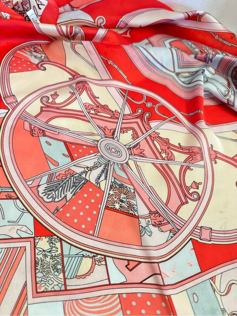 HERMES WASHINGTON CARRIAGE Cashmere Rouge Grenadine Pink Rose Designer Scarf - Picture 12 of 16